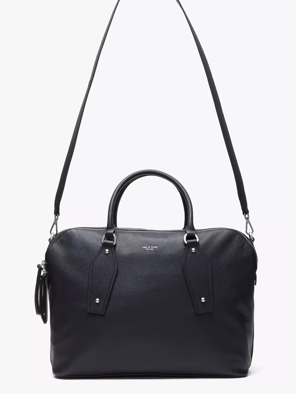 Rag and Bone Black Pebbled Leather Laptop Tote with Shoulder Strap